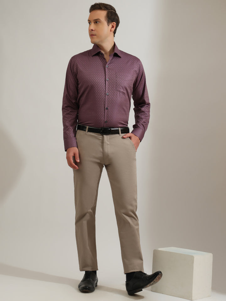 Hancock   Men   Dusty Mauve   Solid Self Design   Pure Cotton   Slim Fit   Formal   Shirt