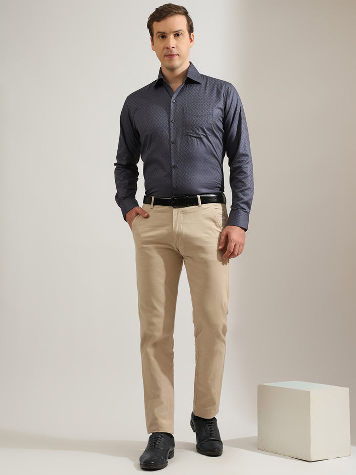 Hancock   Men   Slate Grey   Solid Self Design   Pure Cotton   Slim Fit   Formal   Shirt