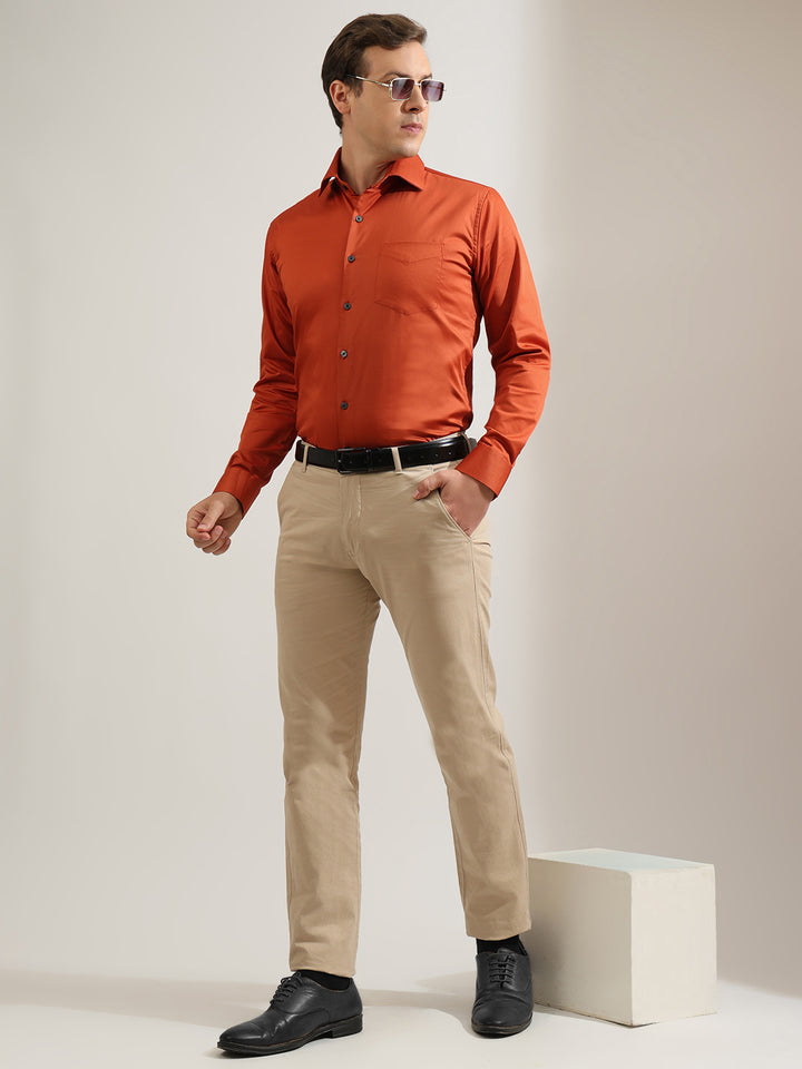 Hancock   Men   Rust   Solids   Pure Cotton   Slim Fit   Party   Shirt