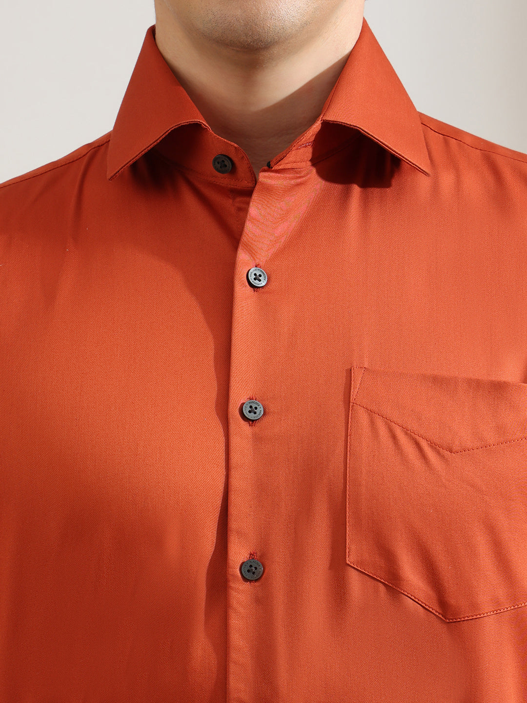 Hancock   Men   Rust   Solids   Pure Cotton   Slim Fit   Party   Shirt