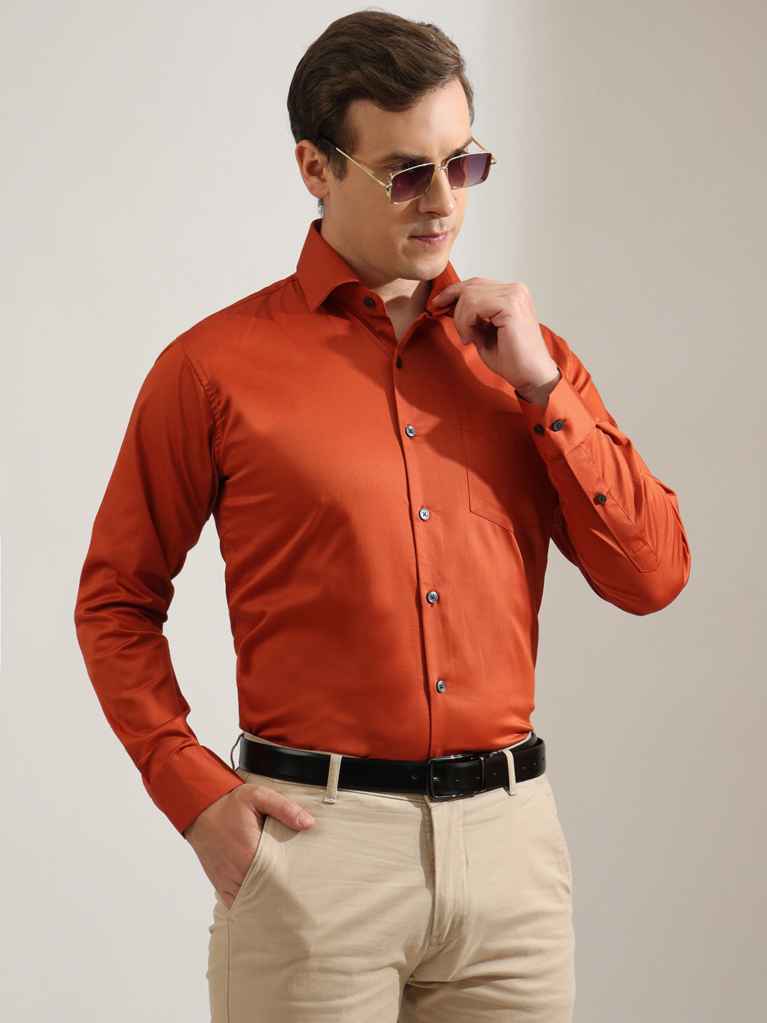 Hancock   Men   Rust   Solids   Pure Cotton   Slim Fit   Party   Shirt
