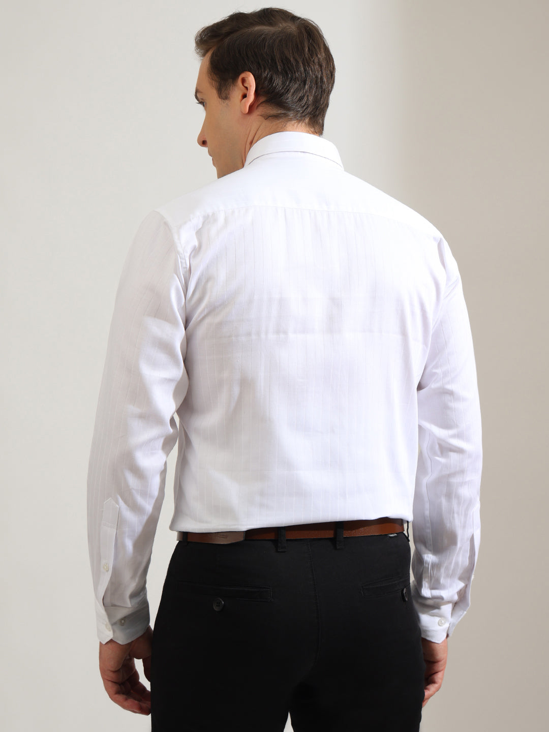 Hancock   Men   White   Stripes   Pure Cotton   Slim Fit   Party   Shirt