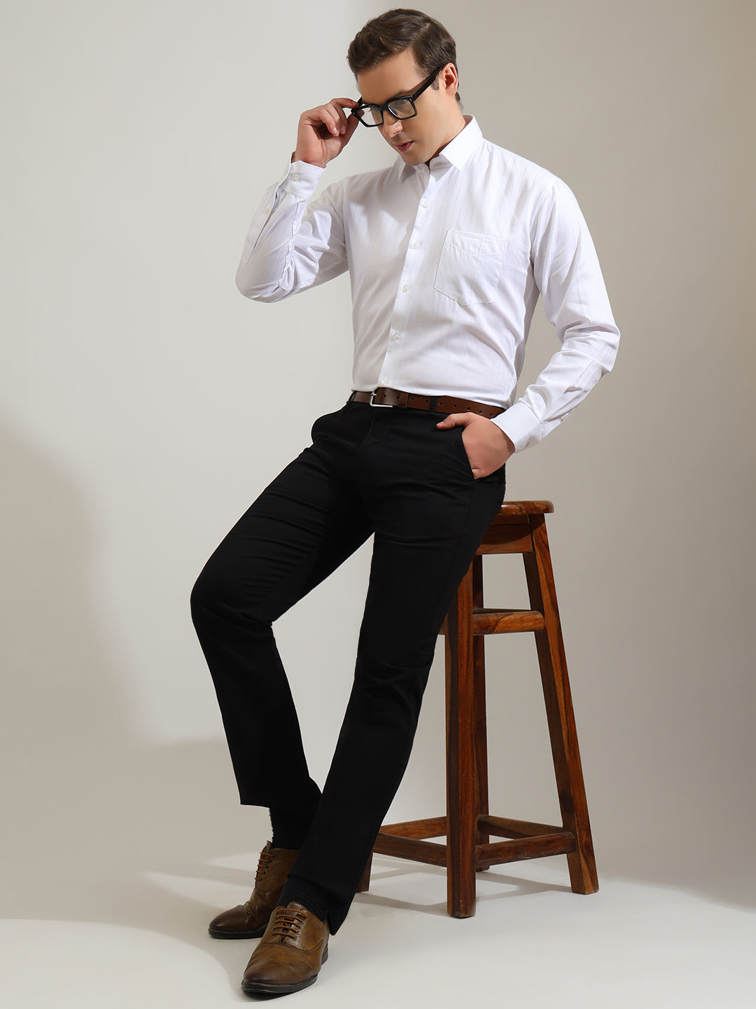Hancock   Men   White   Stripes   Pure Cotton   Slim Fit   Party   Shirt