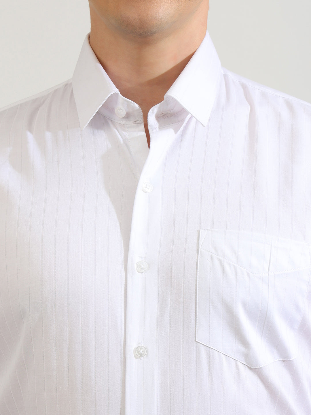 Hancock   Men   White   Stripes   Pure Cotton   Slim Fit   Party   Shirt