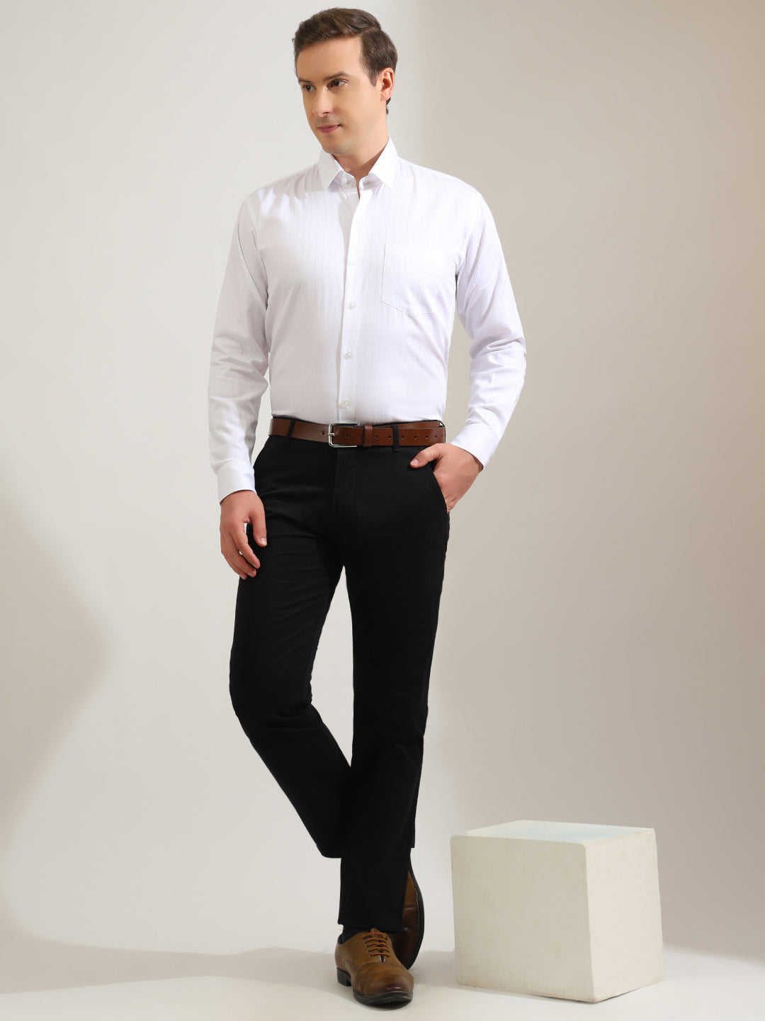 Hancock   Men   White   Stripes   Pure Cotton   Slim Fit   Party   Shirt