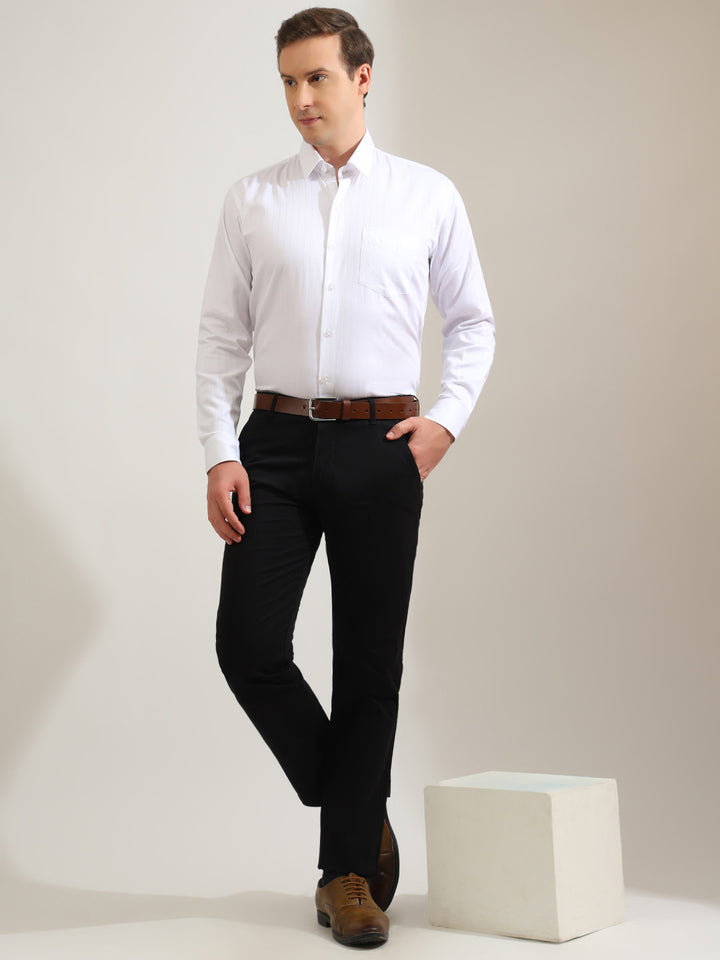 Hancock   Men   White   Stripes   Pure Cotton   Slim Fit   Party   Shirt