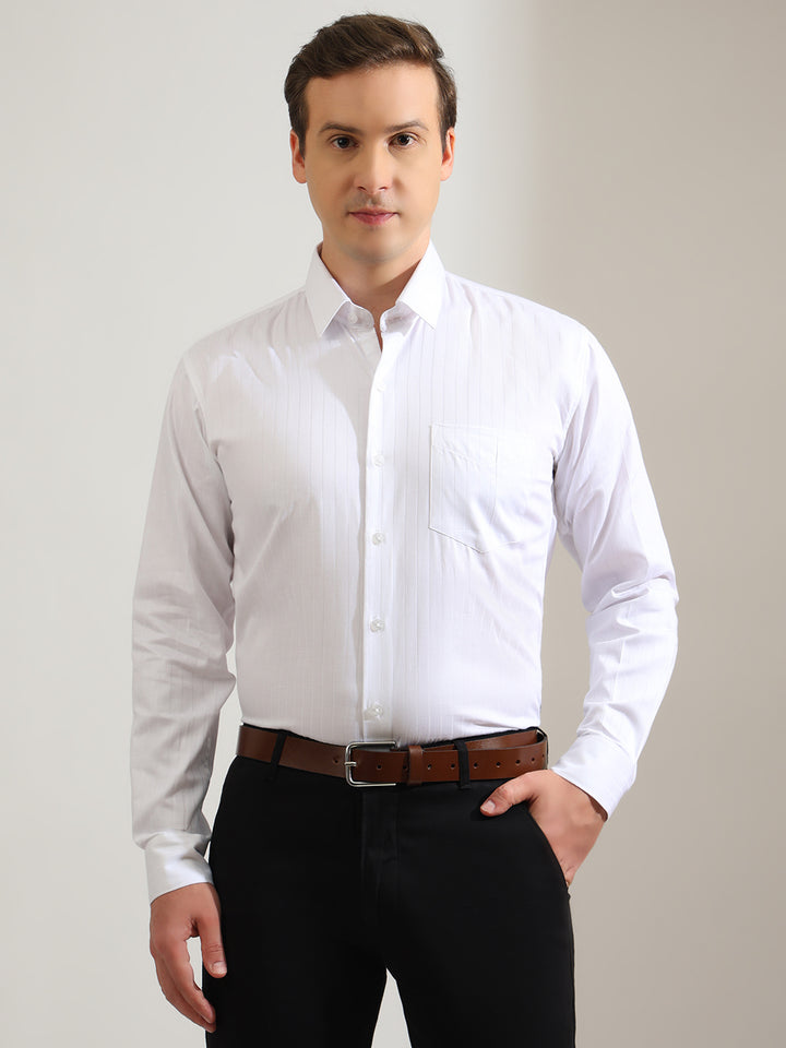 Hancock   Men   White   Stripes   Pure Cotton   Slim Fit   Party   Shirt