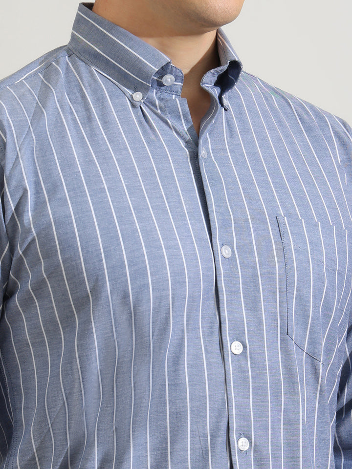 Hancock   Men   Blue & White   Stripes   Cotton Elastane   Slim Fit   Formal   Shirt