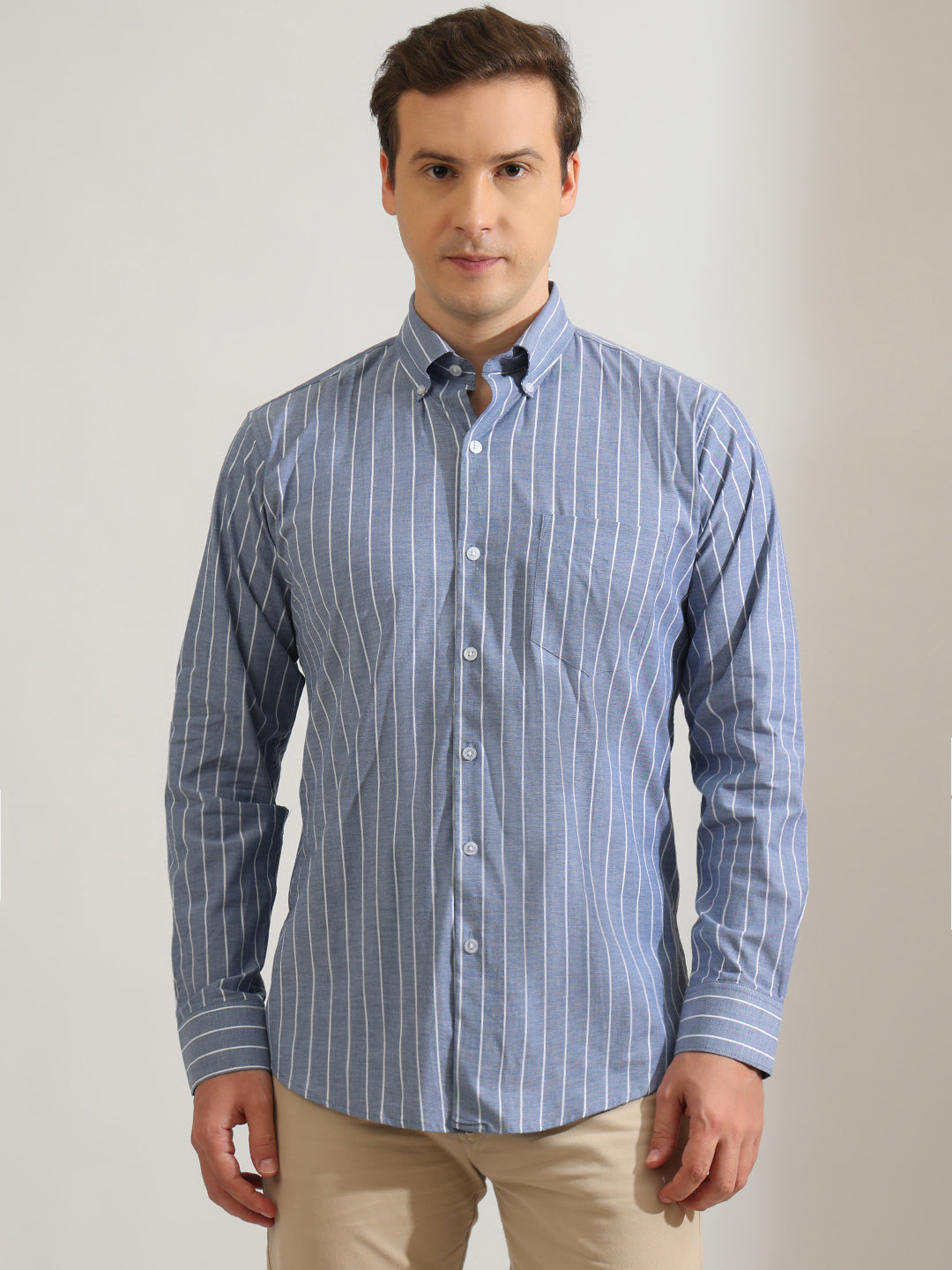 Hancock   Men   Blue & White   Stripes   Cotton Elastane   Slim Fit   Formal   Shirt