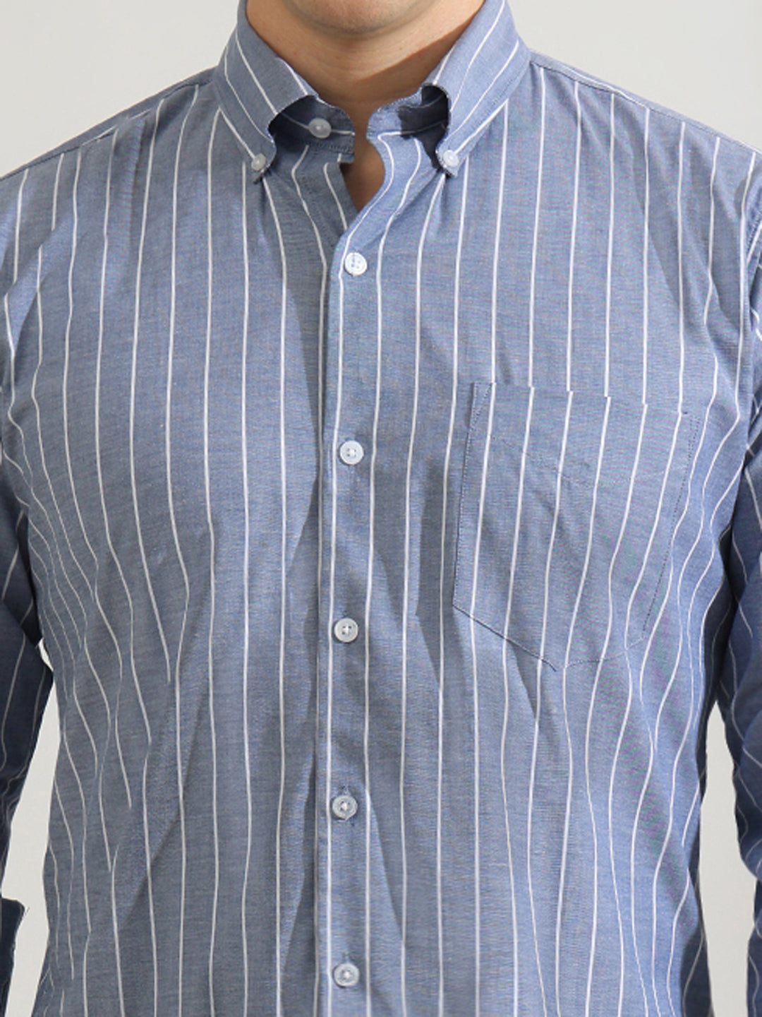 Hancock   Men   Blue & White   Stripes   Cotton Elastane   Slim Fit   Formal   Shirt