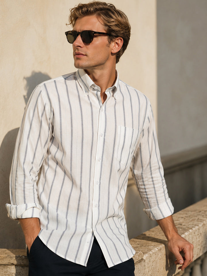 Hancock   Men   White   Stripes   Pure Cotton   Slim Fit   Formal   Shirt