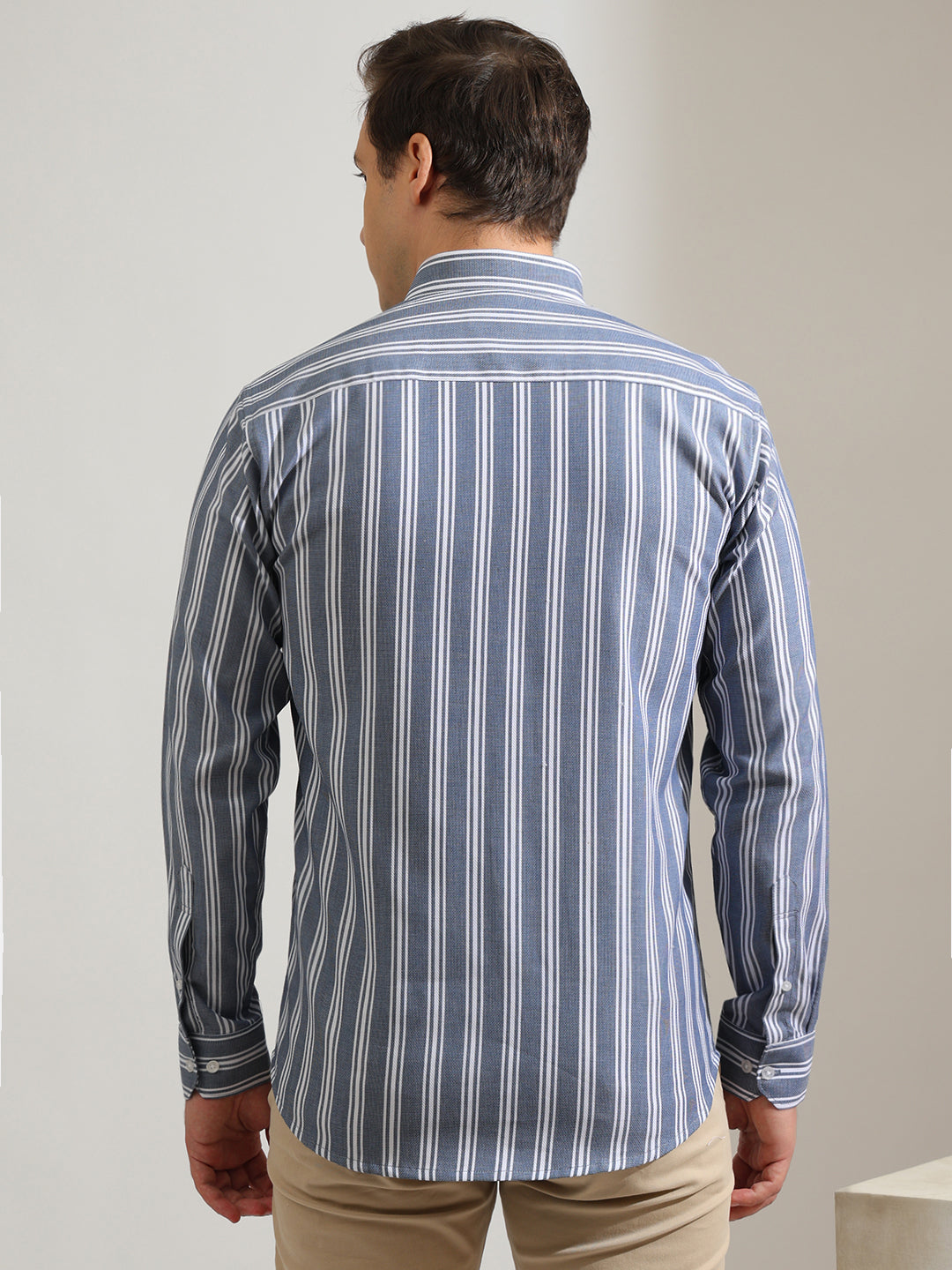 Hancock   Men   Blue & White   Stripes   Pure Cotton   Slim Fit   Formal   Shirt