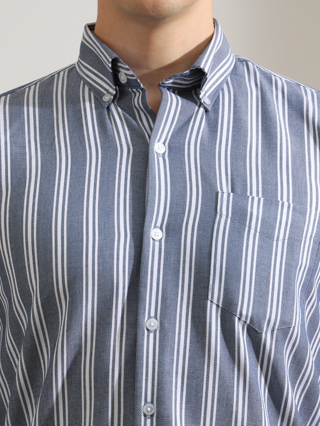 Hancock   Men   Blue & White   Stripes   Pure Cotton   Slim Fit   Formal   Shirt