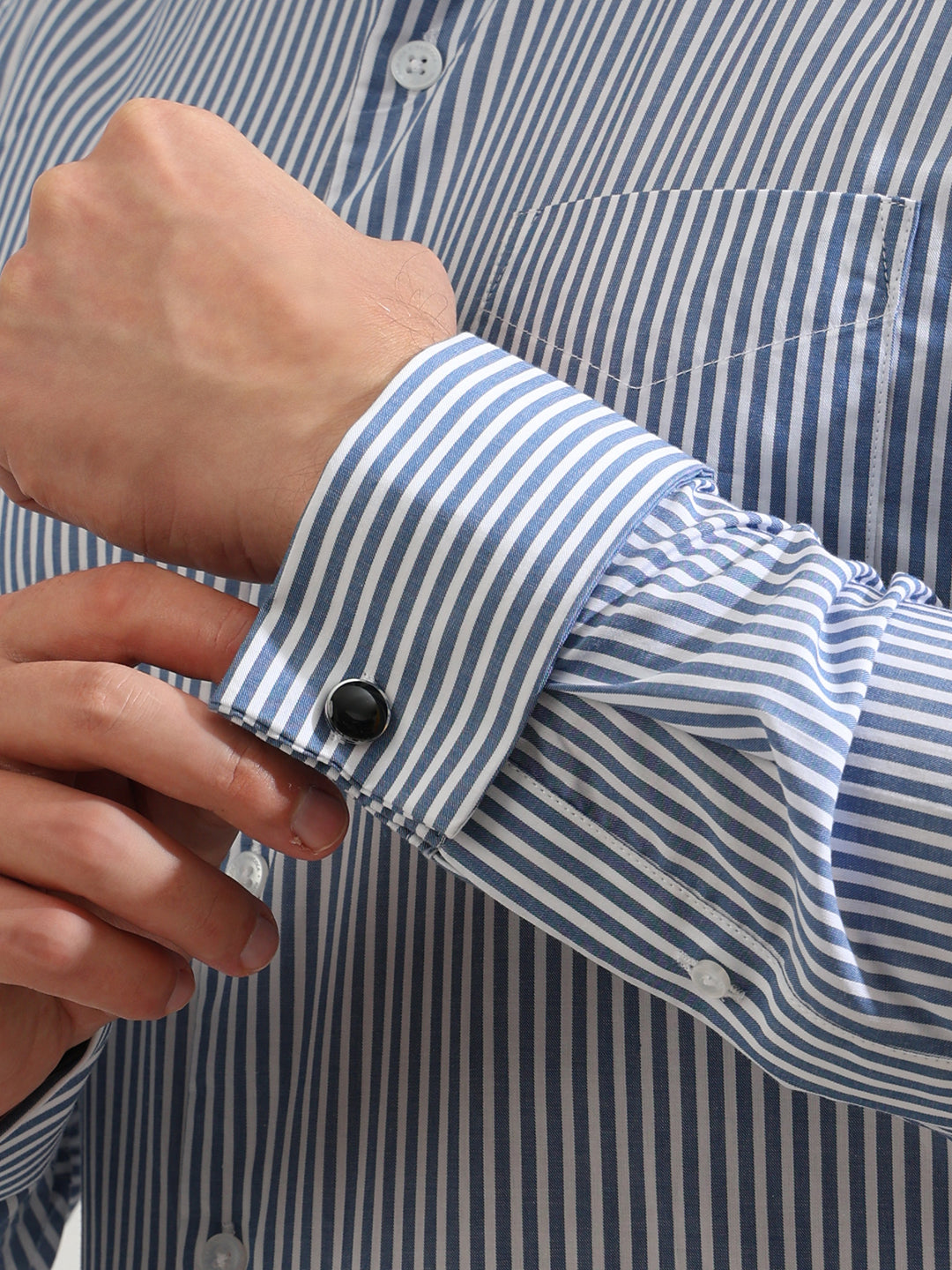 Hancock   Men   White & Blue   Stripes   Pure Cotton   Slim Fit   Formal   Shirt