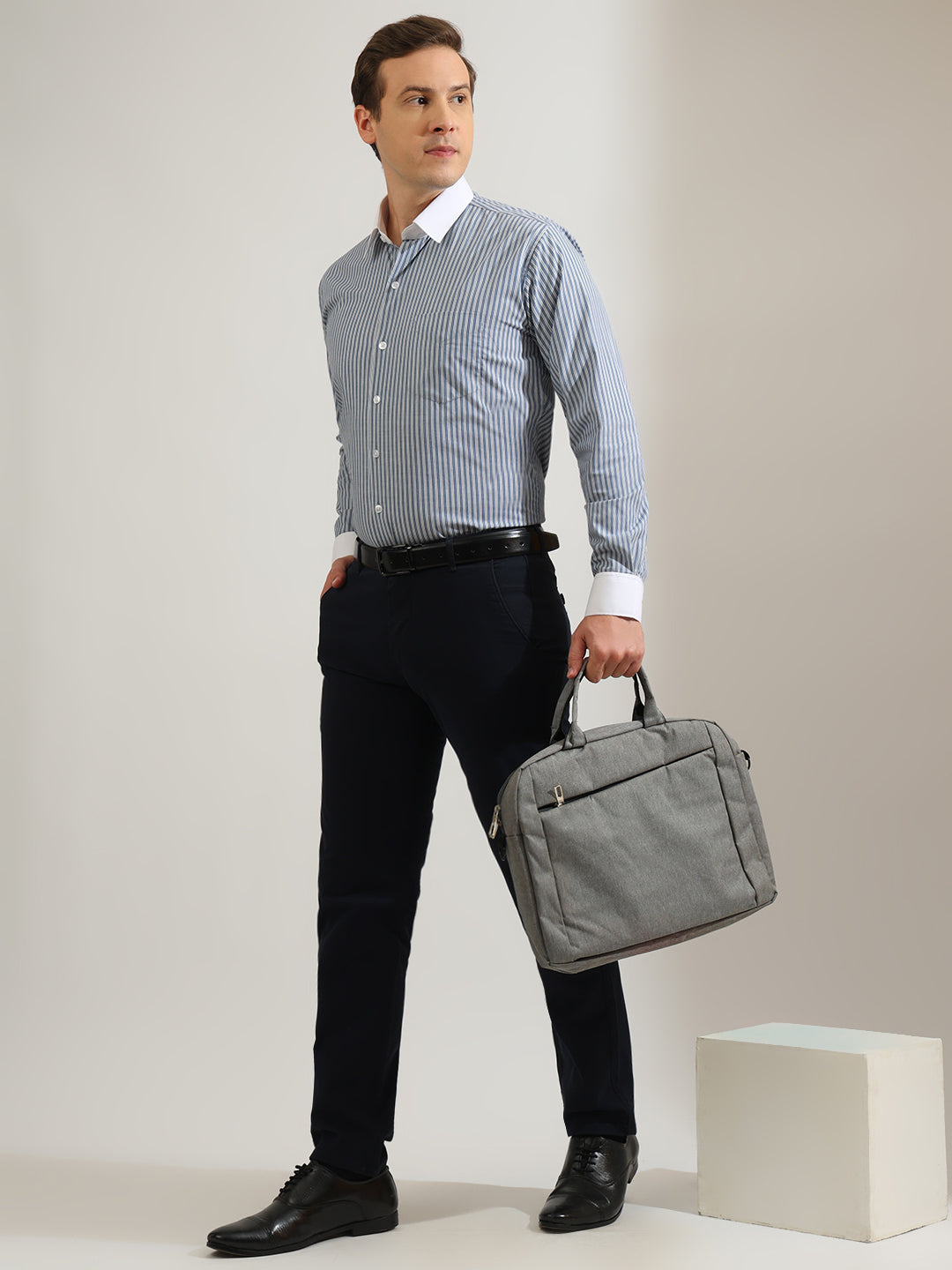 Hancock   Men   Blue   Stripes   Pure Cotton   Slim Fit   Formal   Shirt