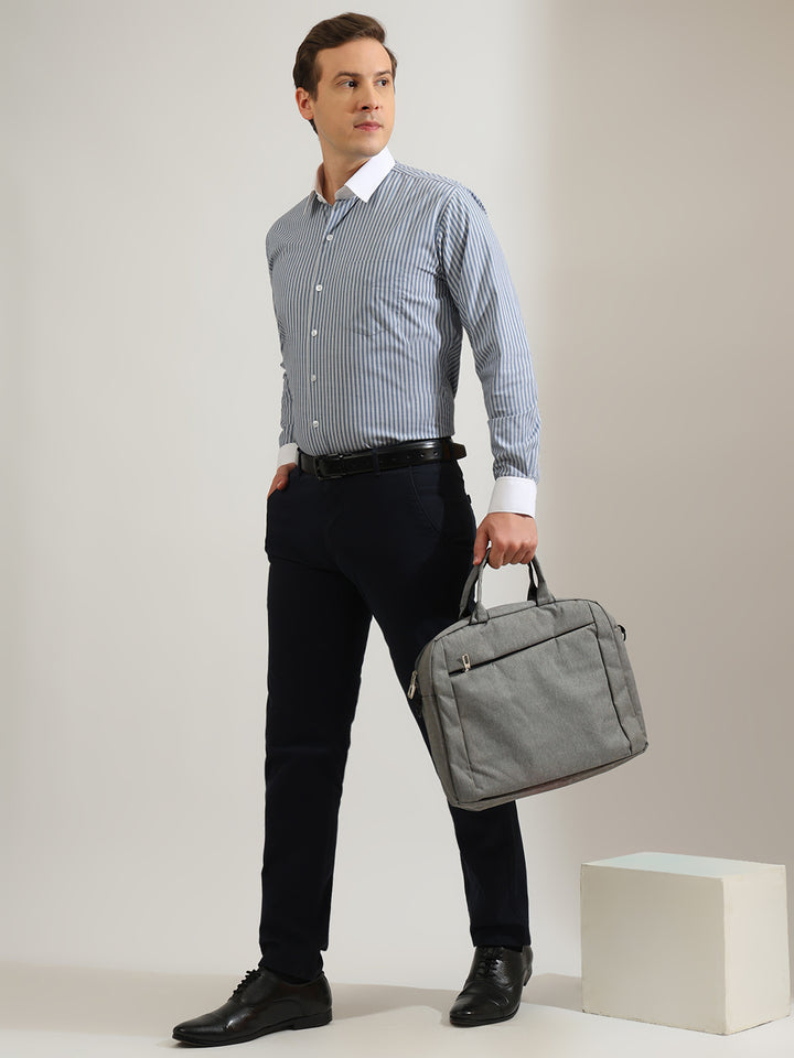 Hancock   Men   Blue   Stripes   Pure Cotton   Slim Fit   Formal   Shirt