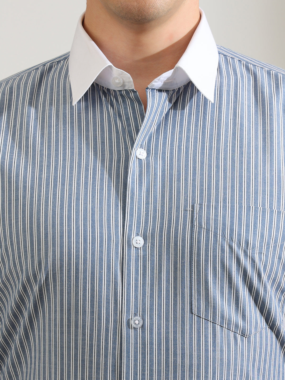 Hancock   Men   Blue   Stripes   Pure Cotton   Slim Fit   Formal   Shirt