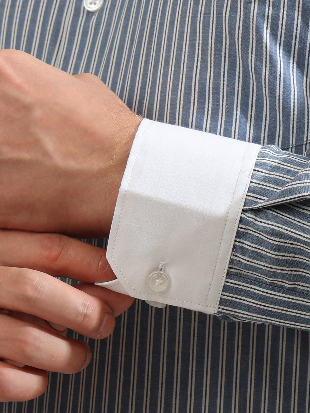Hancock   Men   Blue   Stripes   Pure Cotton   Slim Fit   Formal   Shirt