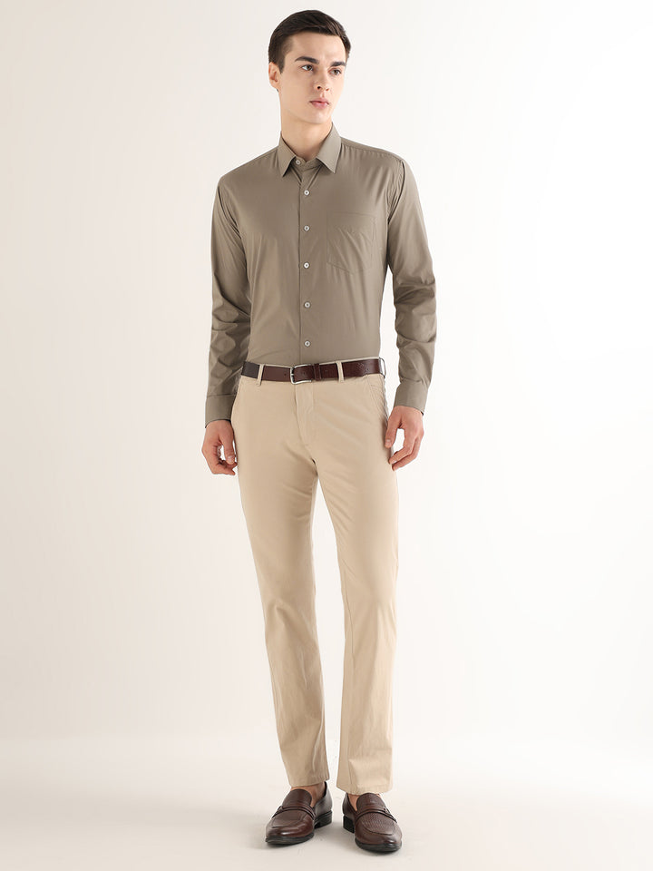 Hancock   Men   Olive   Solids   Pure Cotton   Slim Fit   Formal   Shirt