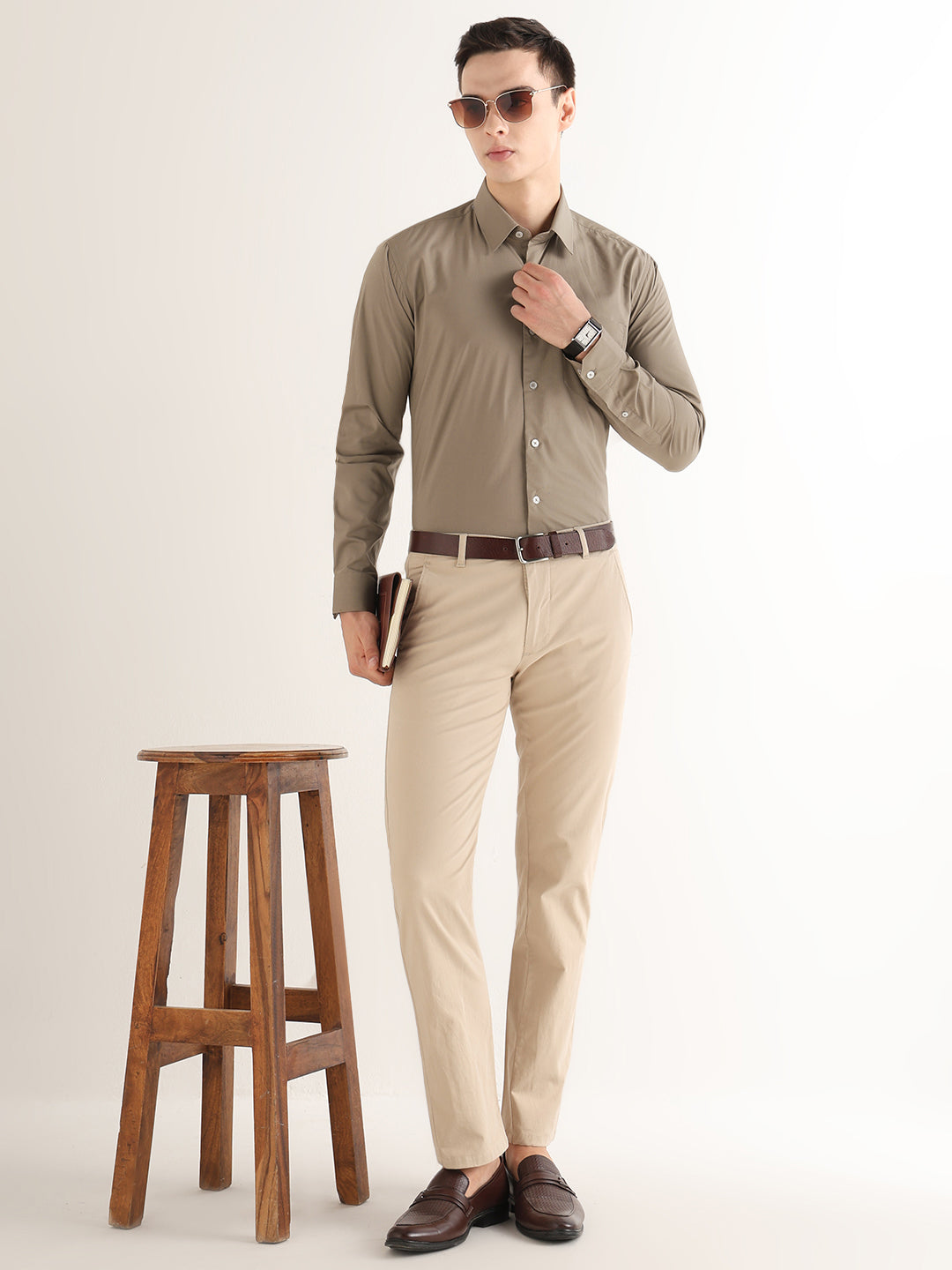 Hancock   Men   Olive   Solids   Pure Cotton   Slim Fit   Formal   Shirt