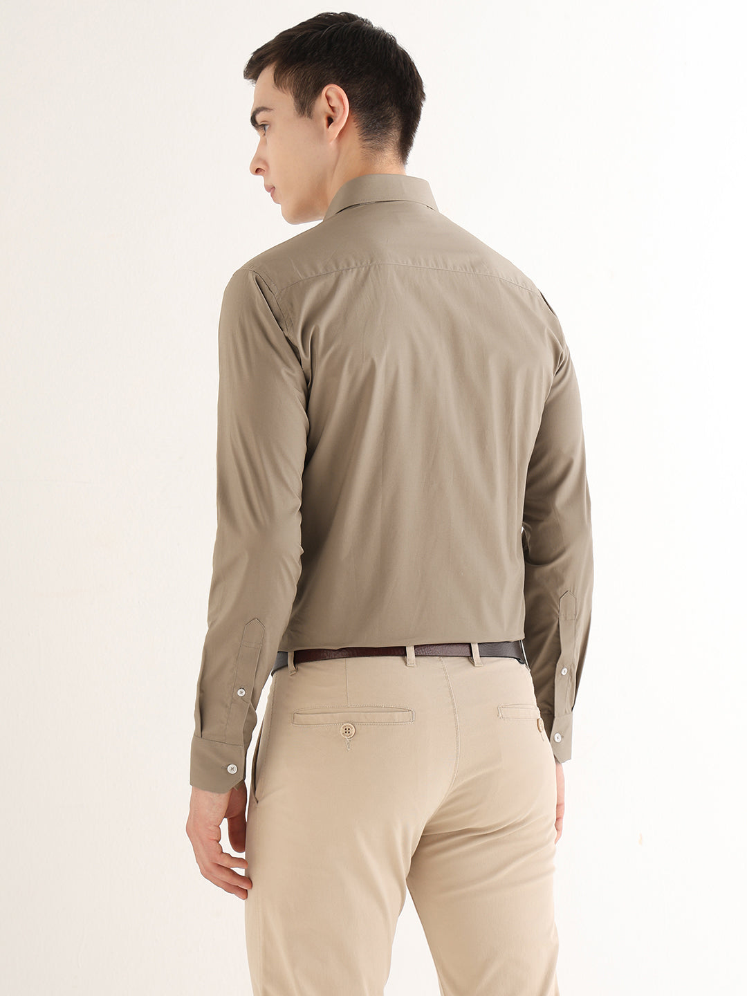 Hancock   Men   Olive   Solids   Pure Cotton   Slim Fit   Formal   Shirt