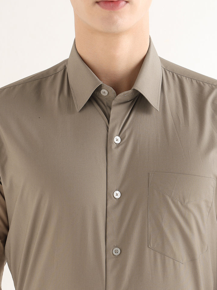 Hancock   Men   Olive   Solids   Pure Cotton   Slim Fit   Formal   Shirt