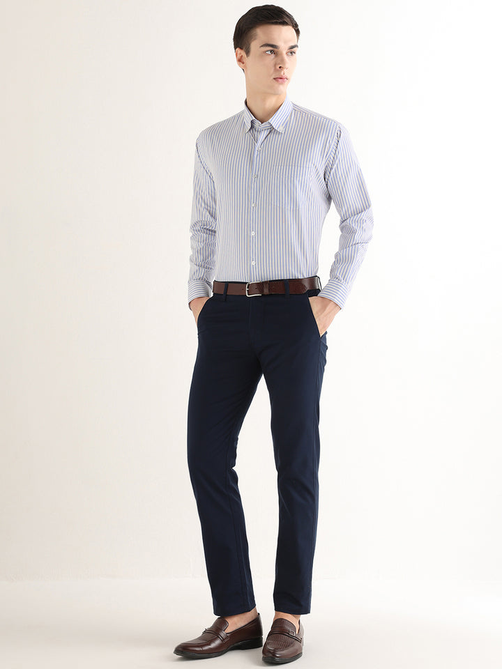 Hancock   Men   White & Blue   Stripes   Pure Cotton   Slim Fit   Formal   Shirt