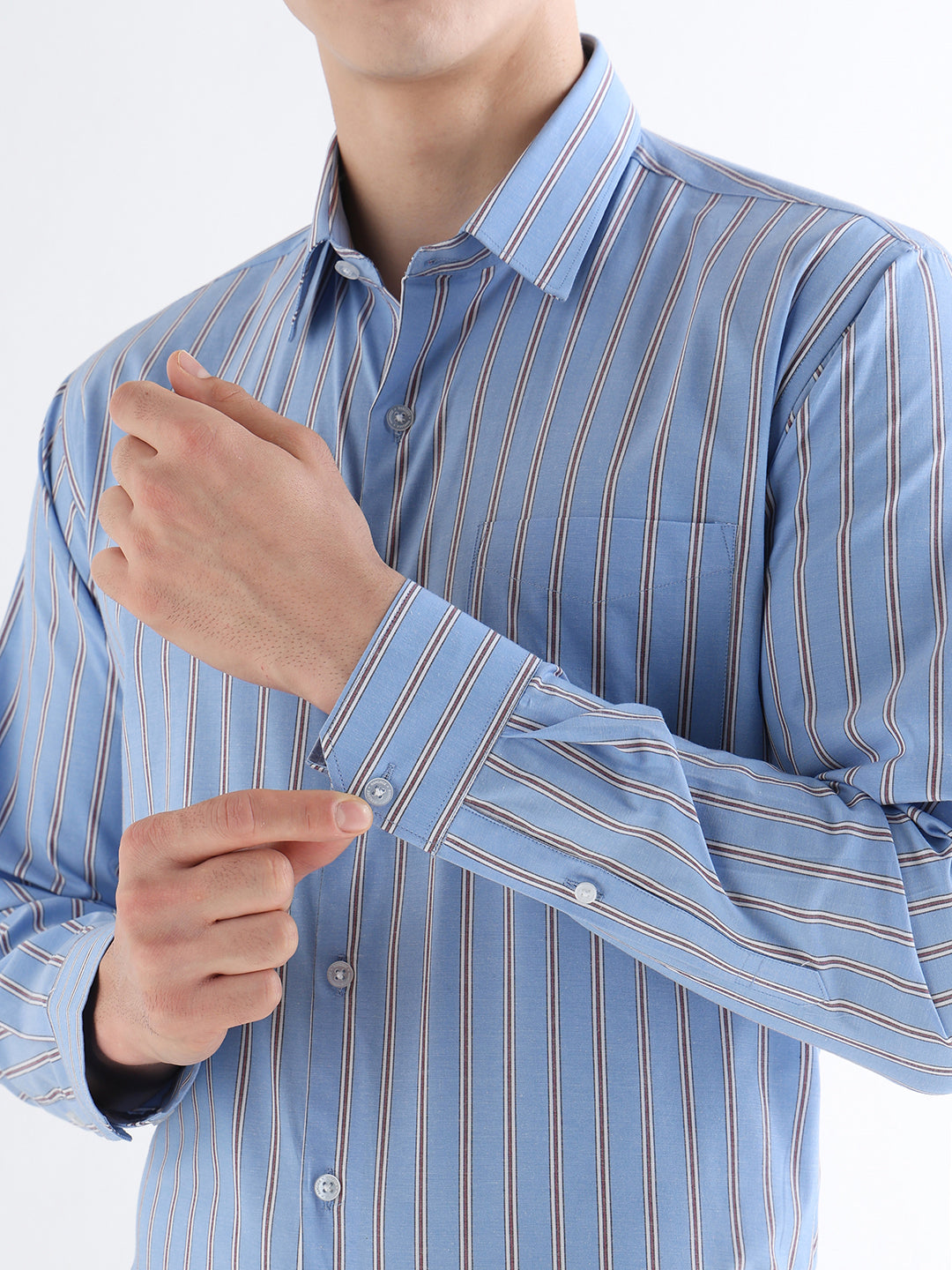 Hancock   Men   Blue   Stripes   Pure Cotton   Slim Fit   Formal   Shirt