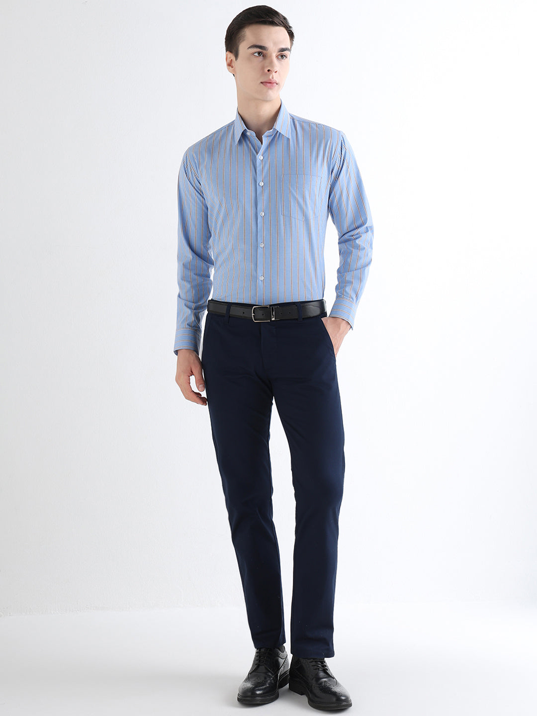 Hancock   Men   Blue   Stripes   Pure Cotton   Slim Fit   Formal   Shirt