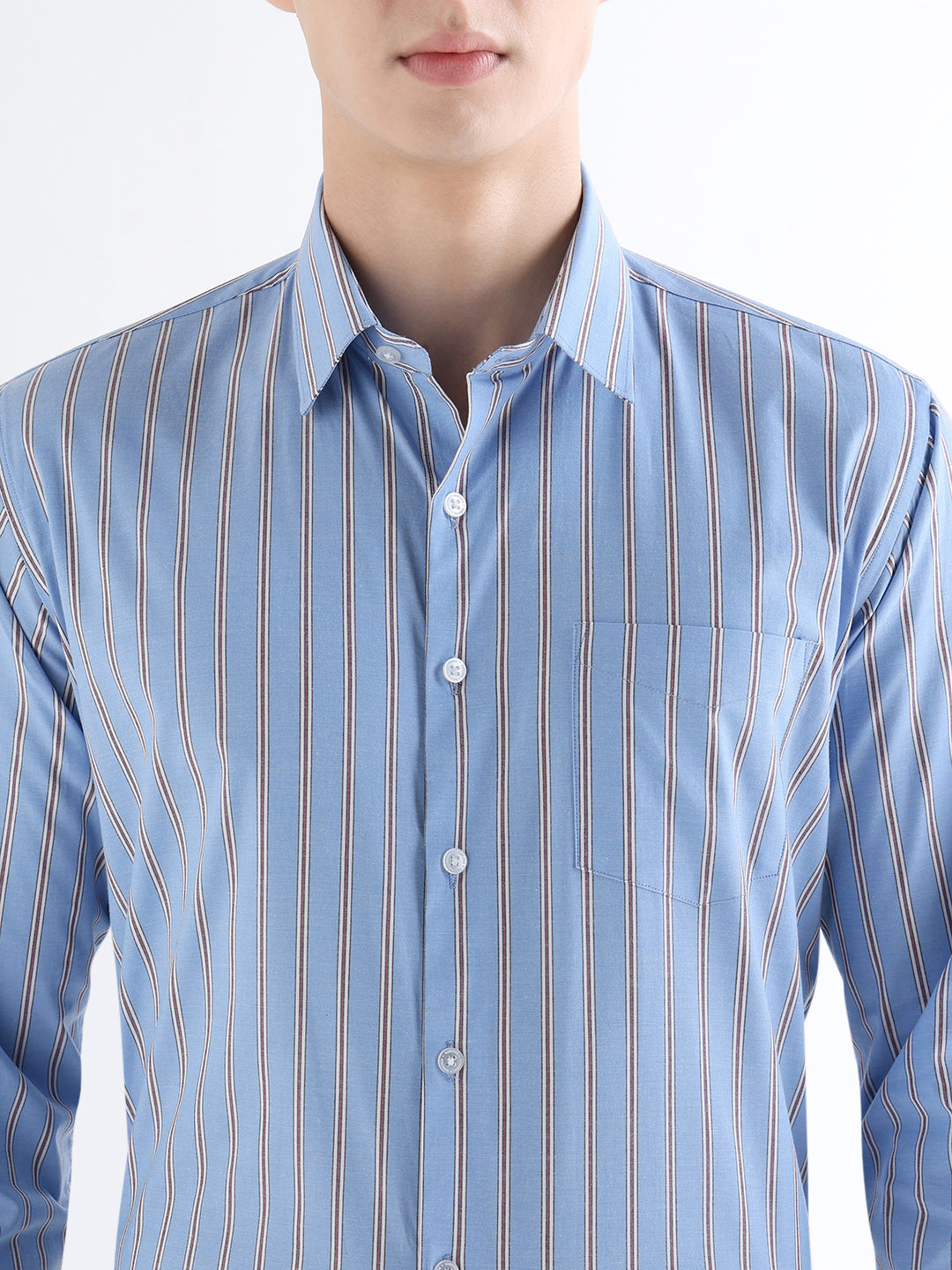 Hancock   Men   Blue   Stripes   Pure Cotton   Slim Fit   Formal   Shirt