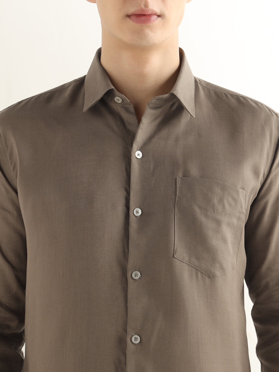 Hancock Men Khaki Solid Lyocell Slim Fit Formal Shirt