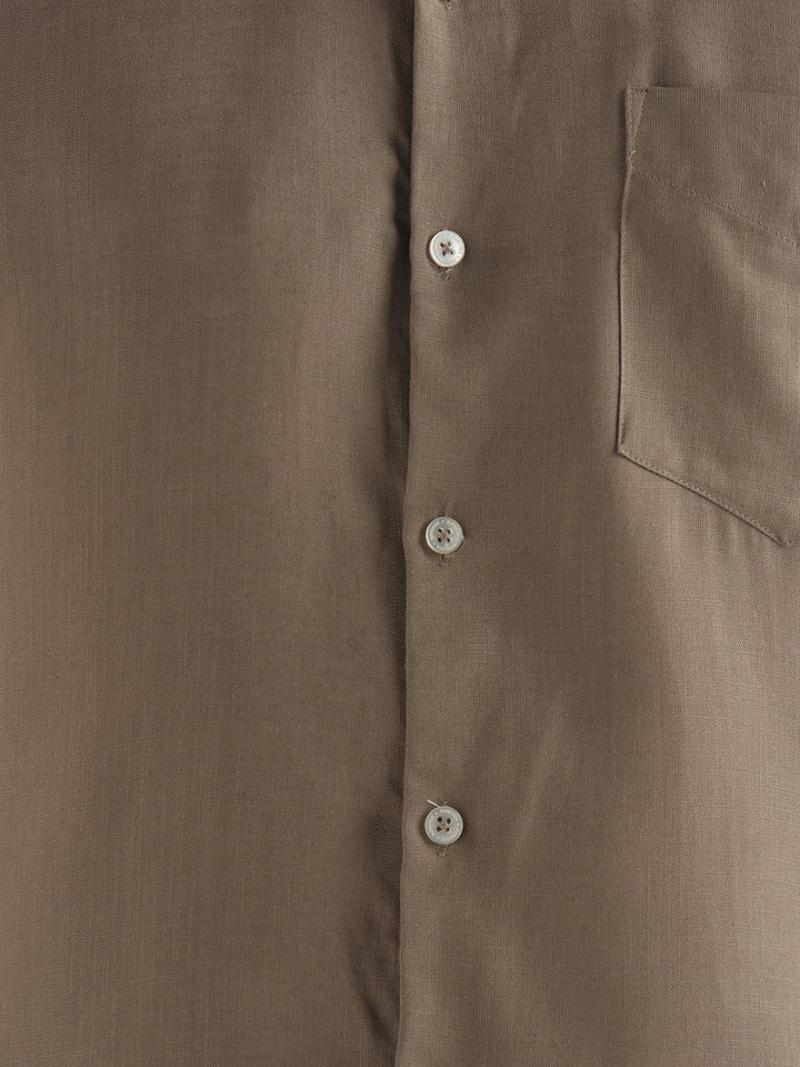Hancock Men Khaki Solid Lyocell Slim Fit Formal Shirt