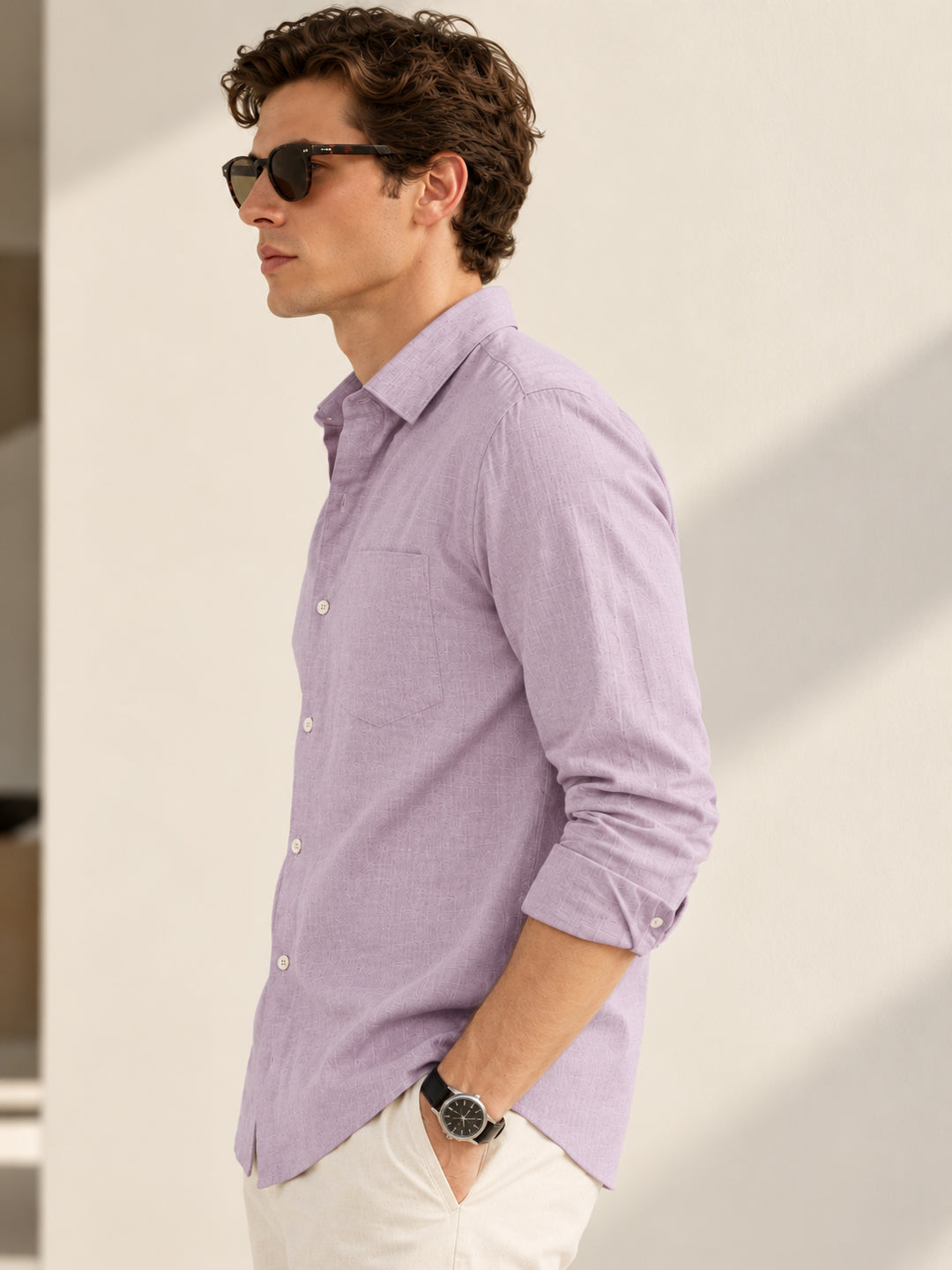 Hancock Men Purple Solid Lyocell Slim Fit Formal Shirt