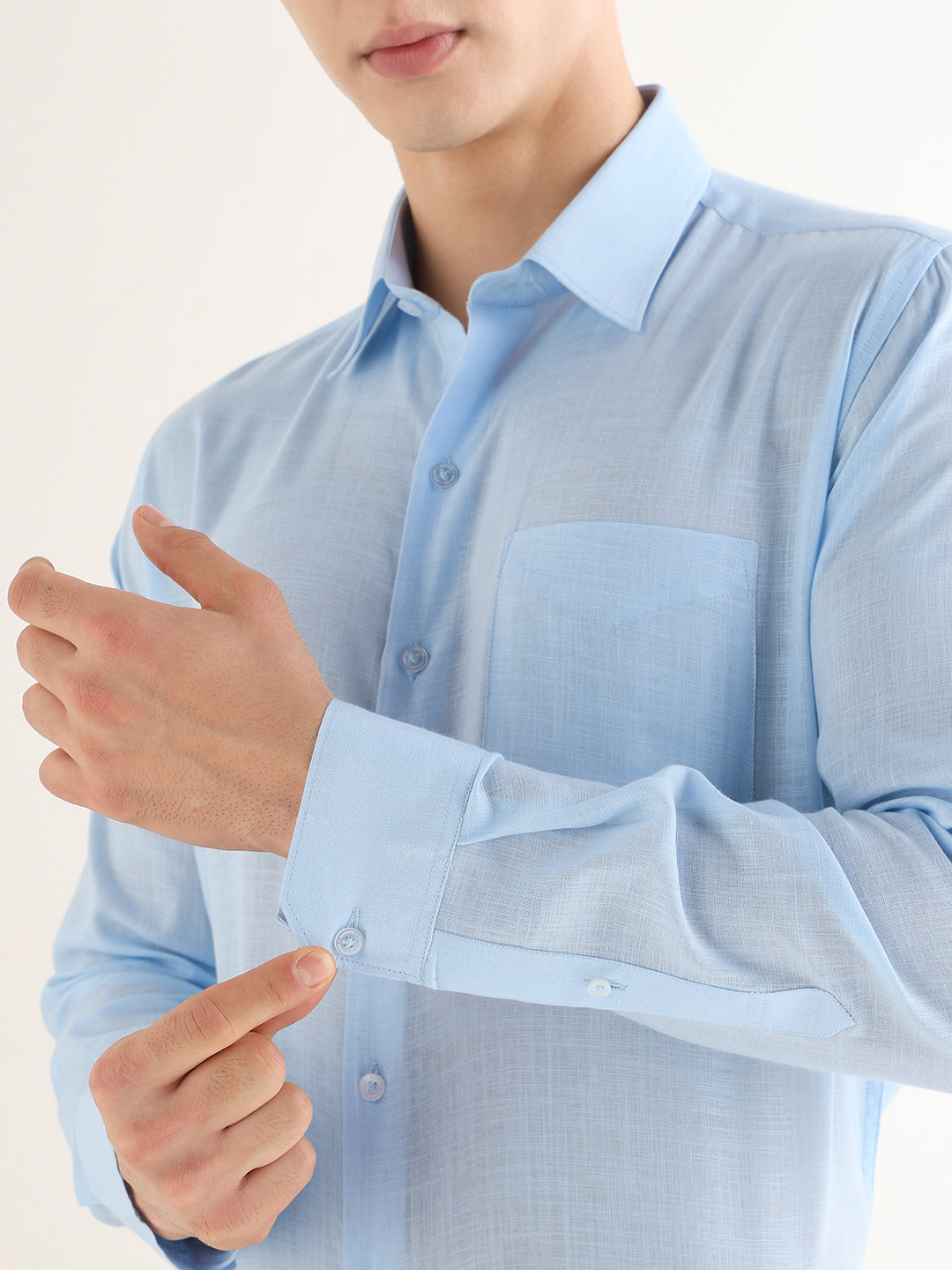Hancock   Men   Sky Blue   Solids   Lyocell   Slim Fit   Formal   Shirt