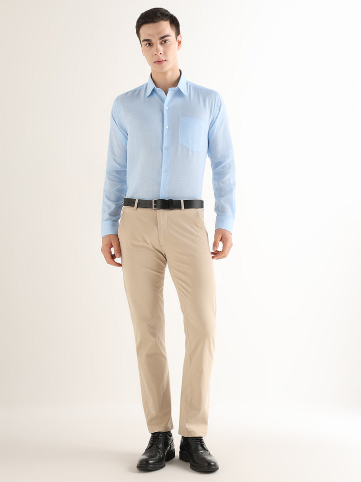 Hancock   Men   Sky Blue   Solids   Lyocell   Slim Fit   Formal   Shirt