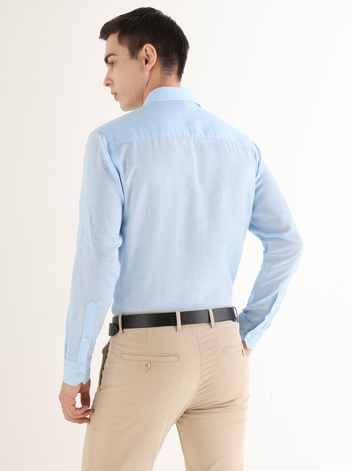 Hancock   Men   Sky Blue   Solids   Lyocell   Slim Fit   Formal   Shirt