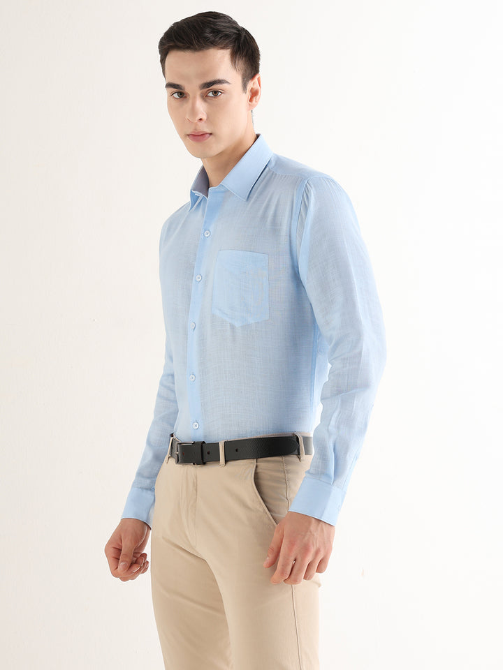 Hancock   Men   Sky Blue   Solids   Lyocell   Slim Fit   Formal   Shirt
