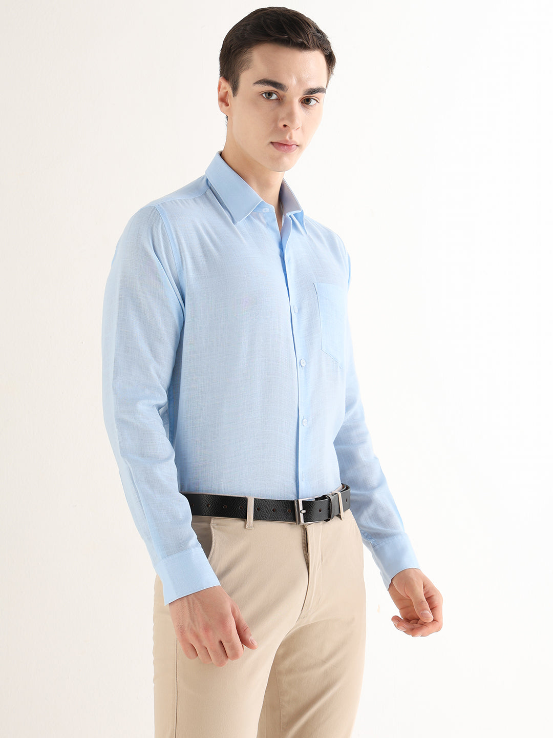 Hancock   Men   Sky Blue   Solids   Lyocell   Slim Fit   Formal   Shirt