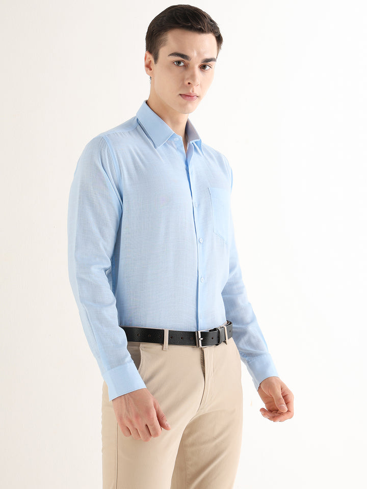 Hancock   Men   Sky Blue   Solids   Lyocell   Slim Fit   Formal   Shirt
