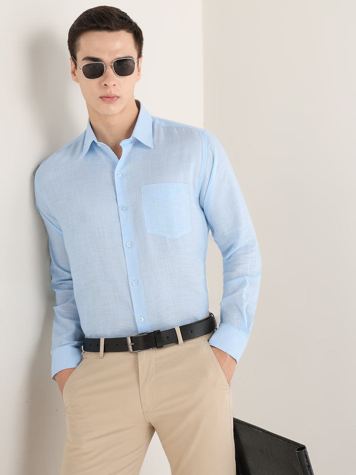 Hancock   Men   Sky Blue   Solids   Lyocell   Slim Fit   Formal   Shirt
