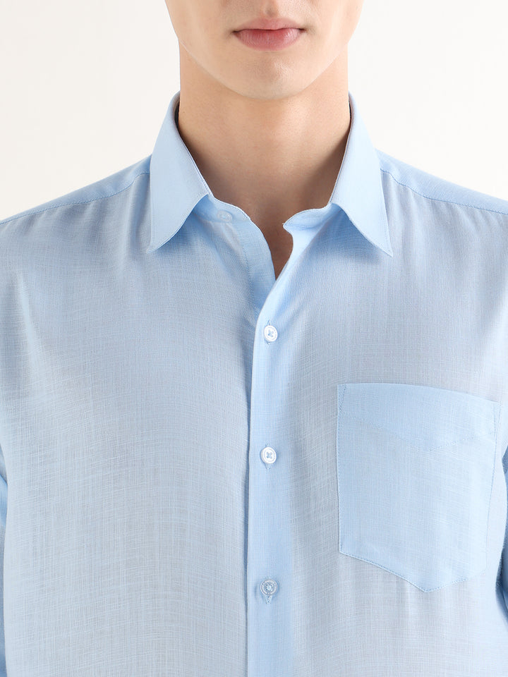Hancock   Men   Sky Blue   Solids   Lyocell   Slim Fit   Formal   Shirt