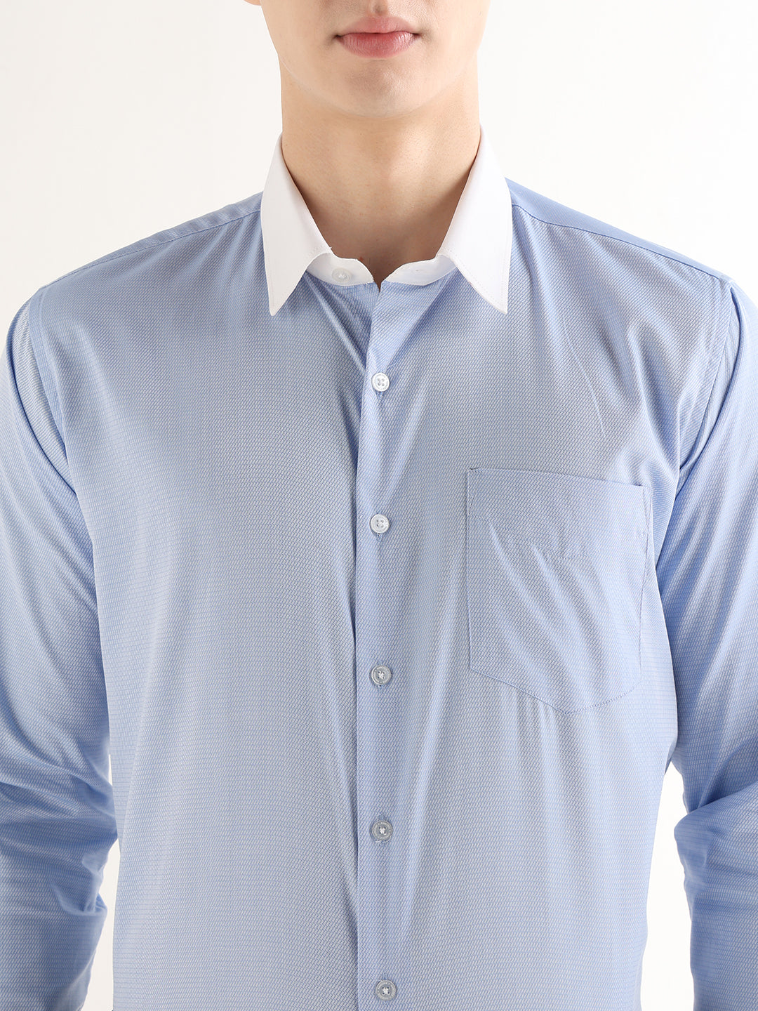 Hancock   Men   Blue   Solid Self Design   Pure Cotton   Slim Fit   Formal   Shirt