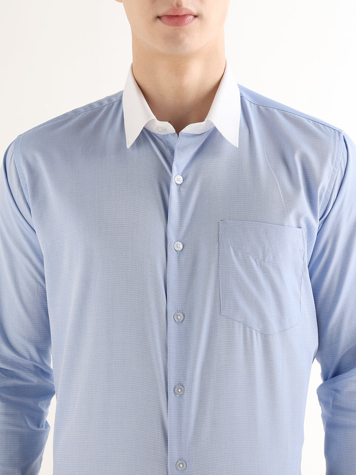 Hancock   Men   Blue   Solid Self Design   Pure Cotton   Slim Fit   Formal   Shirt