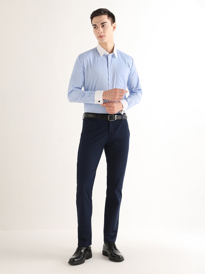 Hancock   Men   Blue   Solid Self Design   Pure Cotton   Slim Fit   Formal   Shirt