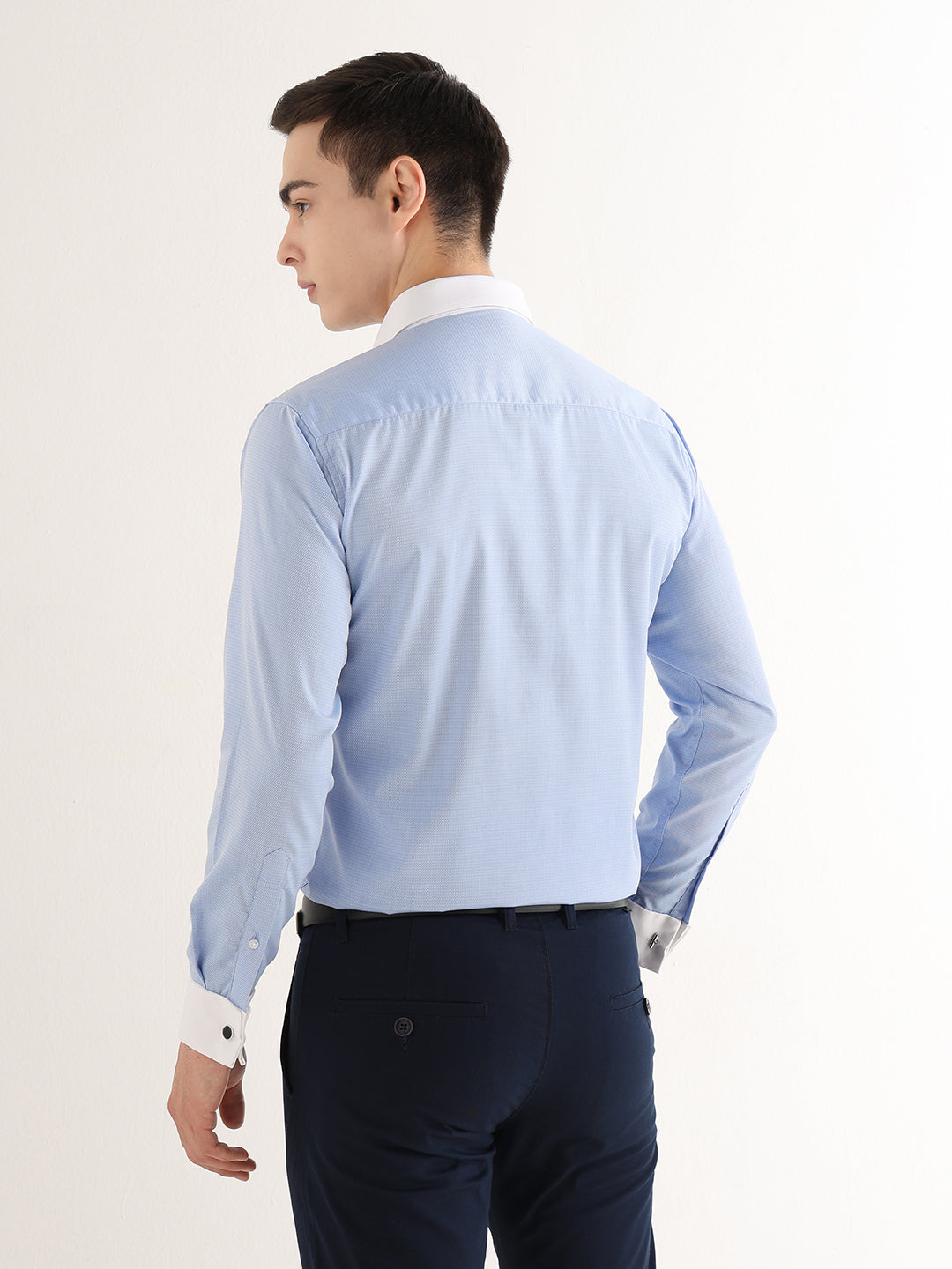 Hancock   Men   Blue   Solid Self Design   Pure Cotton   Slim Fit   Formal   Shirt