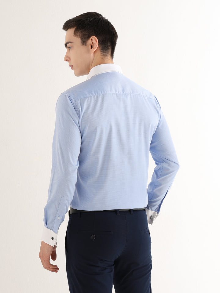 Hancock   Men   Blue   Solid Self Design   Pure Cotton   Slim Fit   Formal   Shirt