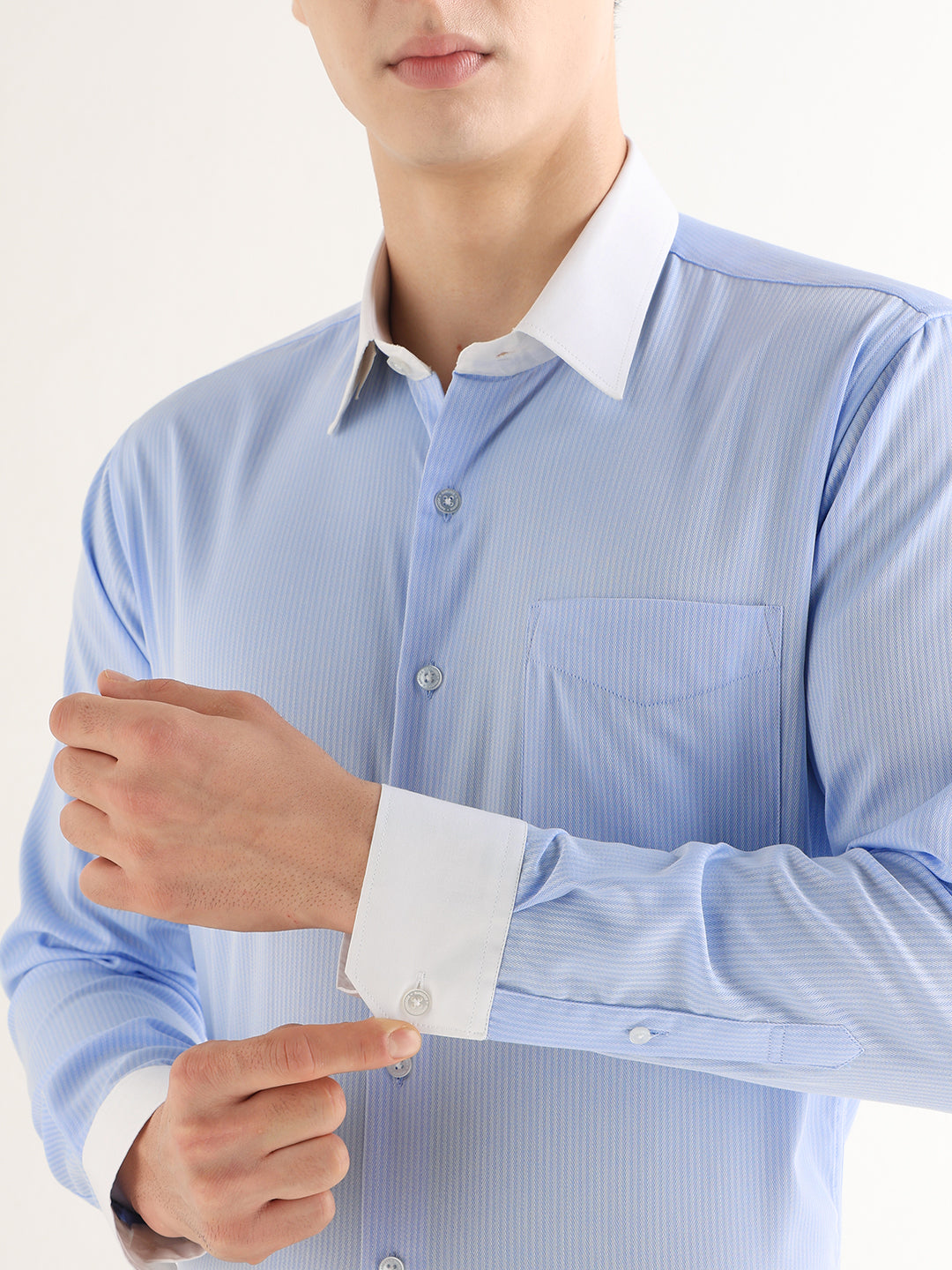 Hancock   Men   Sky Blue   Solid Self Design   Pure Cotton   Slim Fit   Formal   Shirt