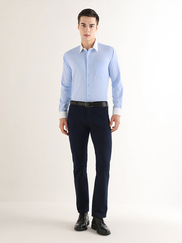 Hancock   Men   Sky Blue   Solid Self Design   Pure Cotton   Slim Fit   Formal   Shirt