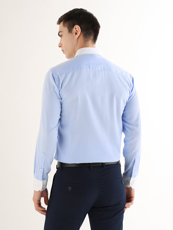 Hancock   Men   Sky Blue   Solid Self Design   Pure Cotton   Slim Fit   Formal   Shirt