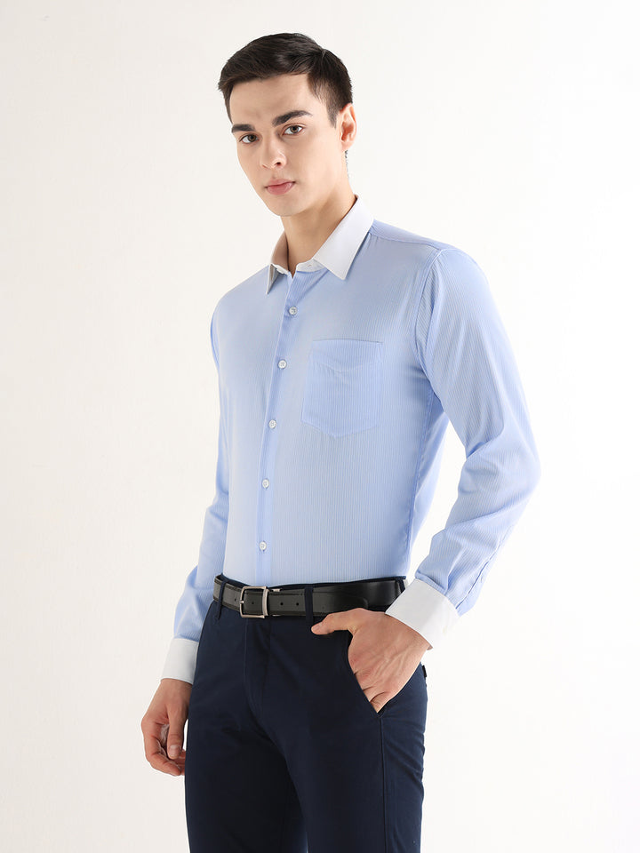 Hancock   Men   Sky Blue   Solid Self Design   Pure Cotton   Slim Fit   Formal   Shirt